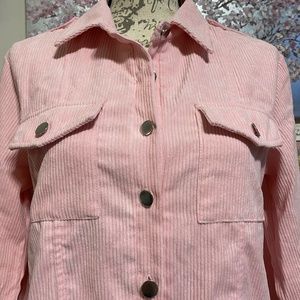 Pink Corduroy Button Front Long Sleeve Shirt Shacket Jacket